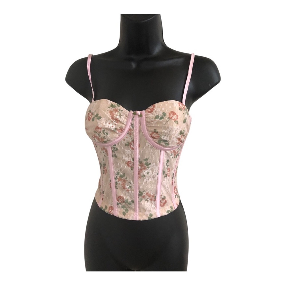 Pretty Garbage pink lace floral corset style top size large brand new